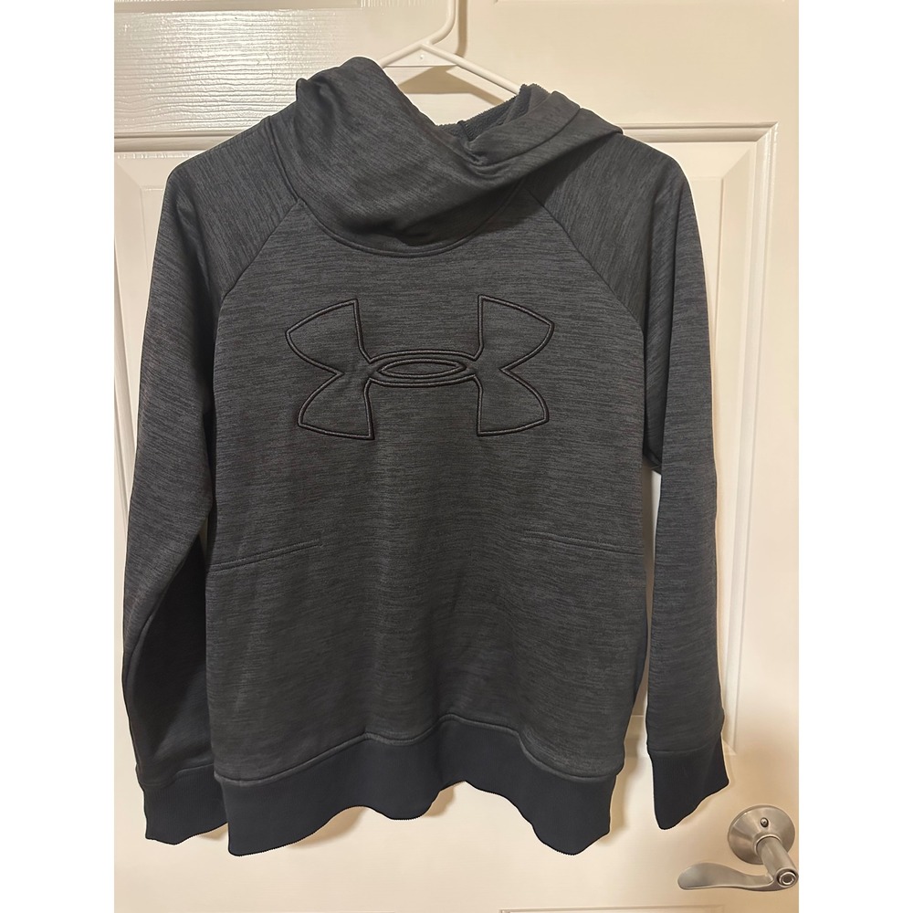 Under Armour Hoodie Women Medium Gray ColdGear Pullover Funnel Neck Logo Fleece